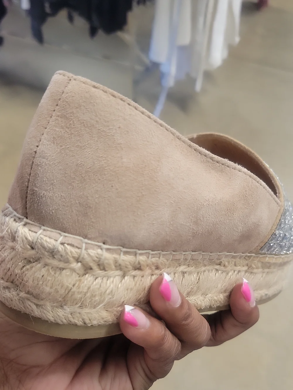 Women’s Sparkle Espadrille Slip-Ons in Beige